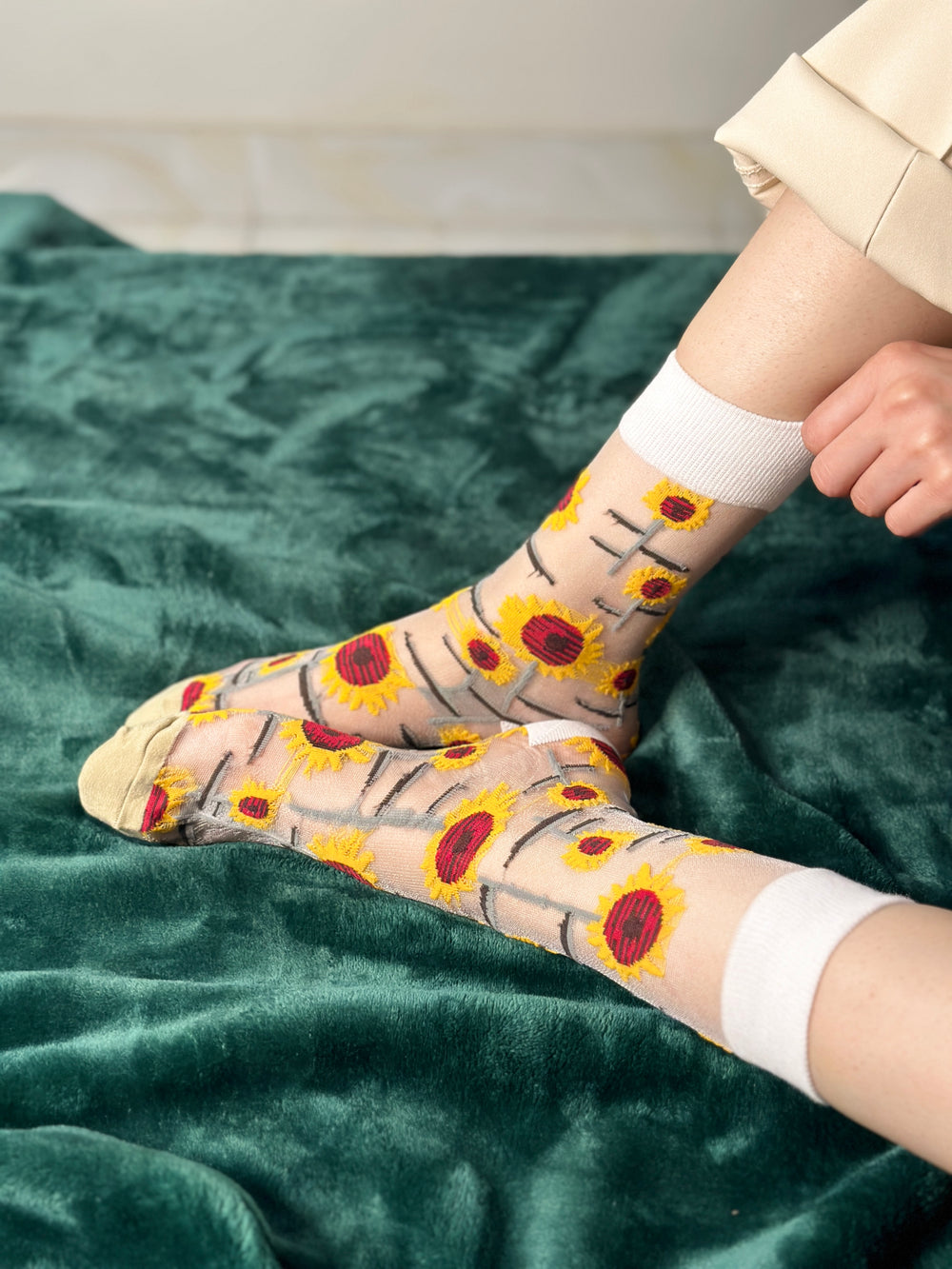 Sunflower Pattern Sheer Socks