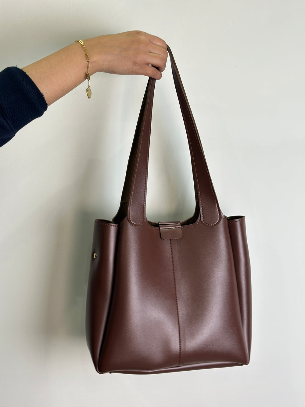 Brown Snap Button Square Tote Bag