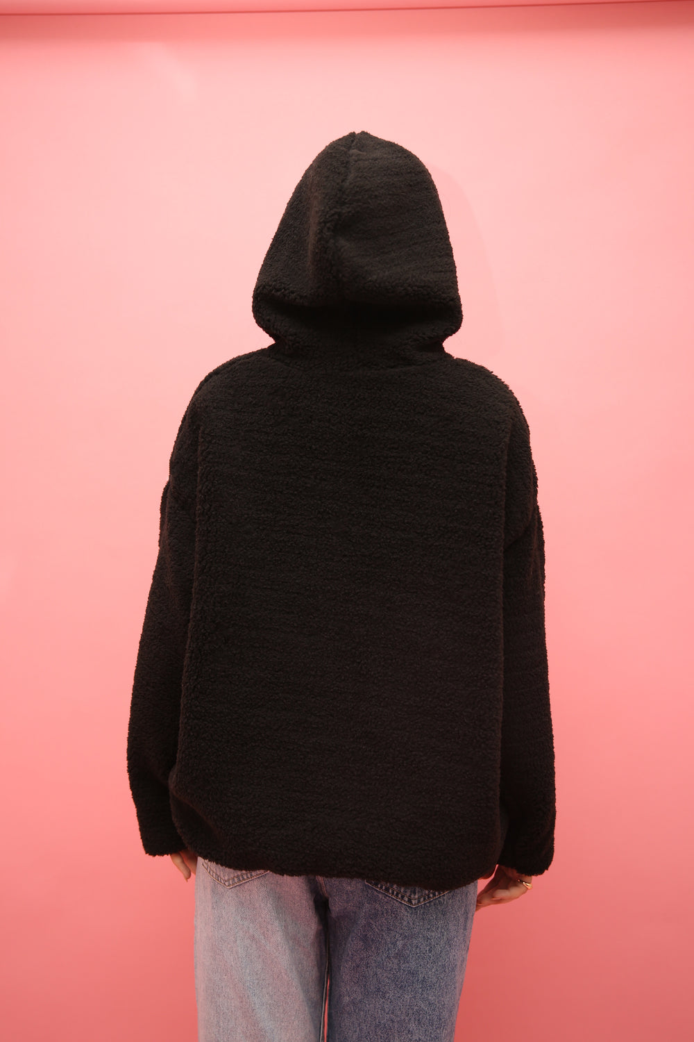 Letter Embroidered Black Teddy Hoodie