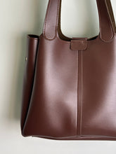 Load image into Gallery viewer, Brown Snap Button Square Tote Bag
