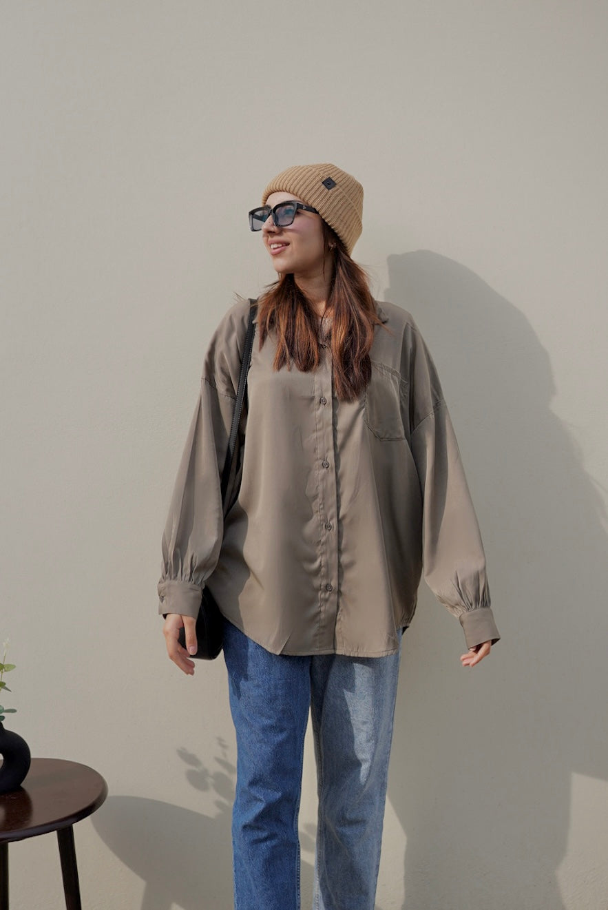Olive Green Oversized Button Down
