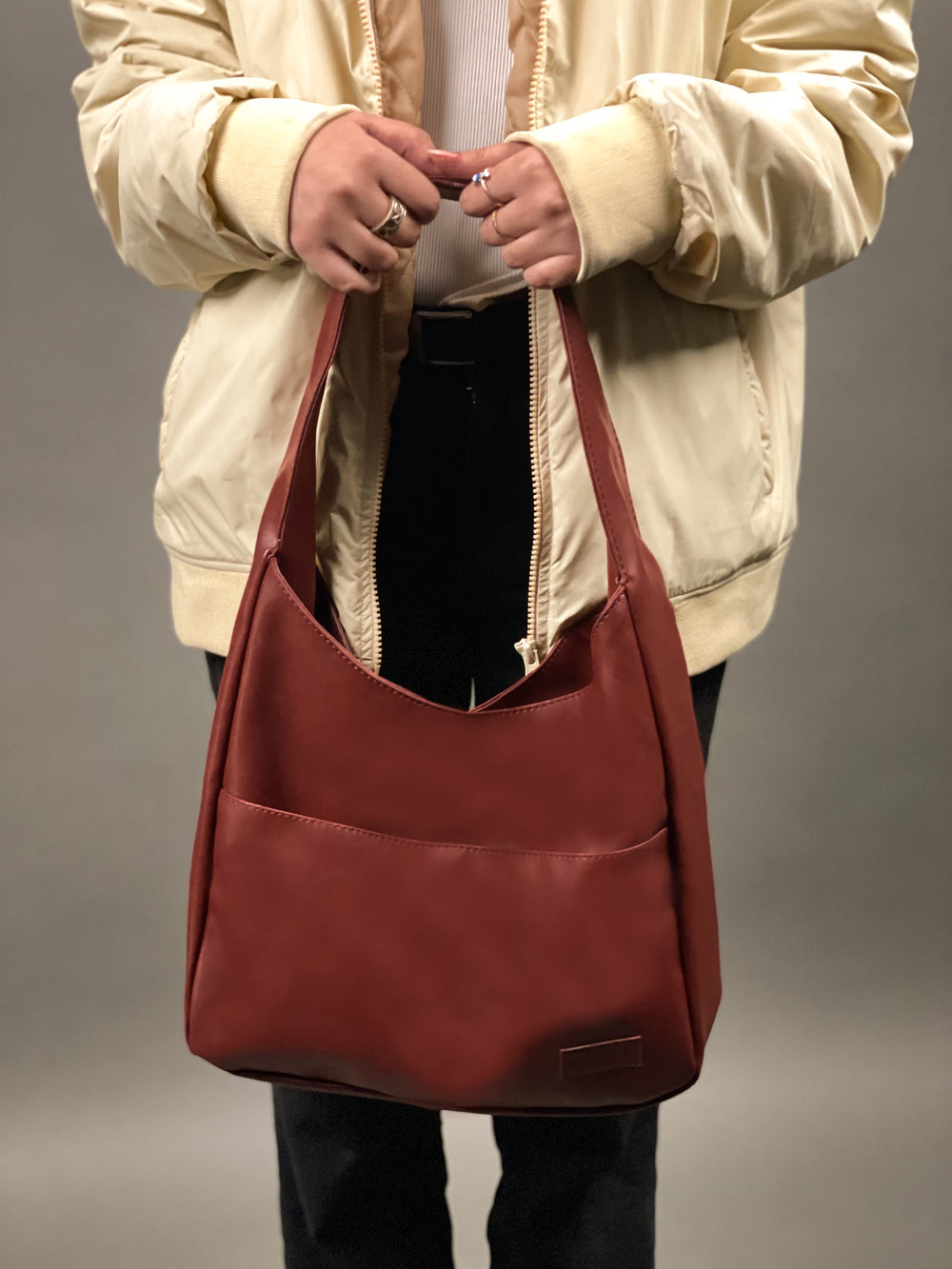 Blood Maroon Hobo Tote Bag