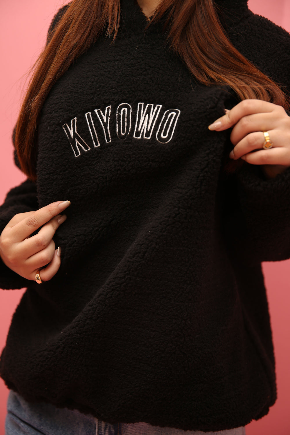 Letter Embroidered Black Teddy Hoodie