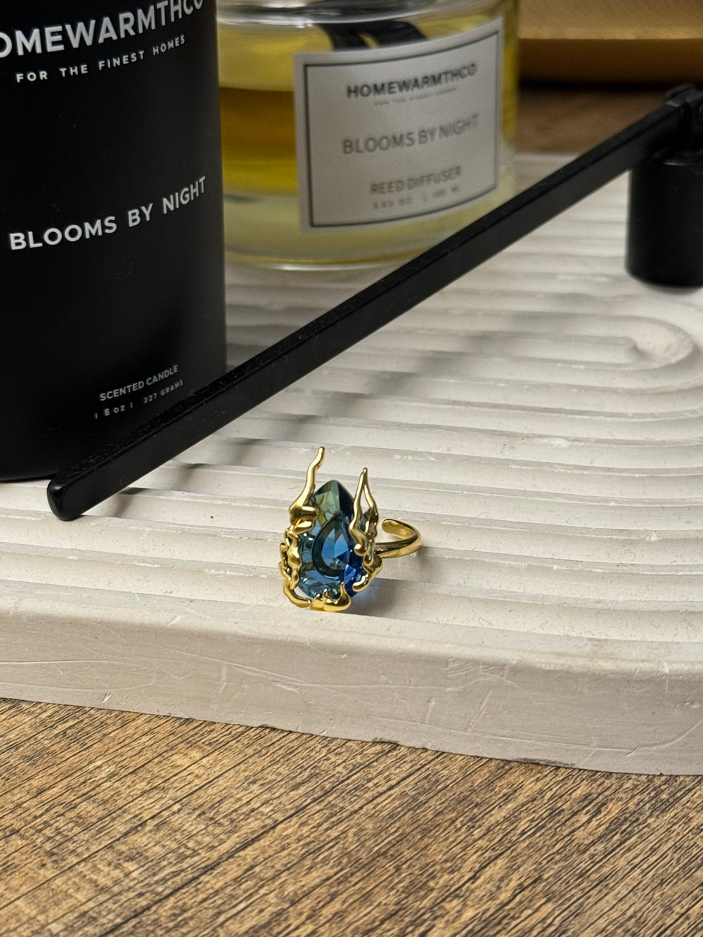 Zircon Drop Gold Adjustable Ring