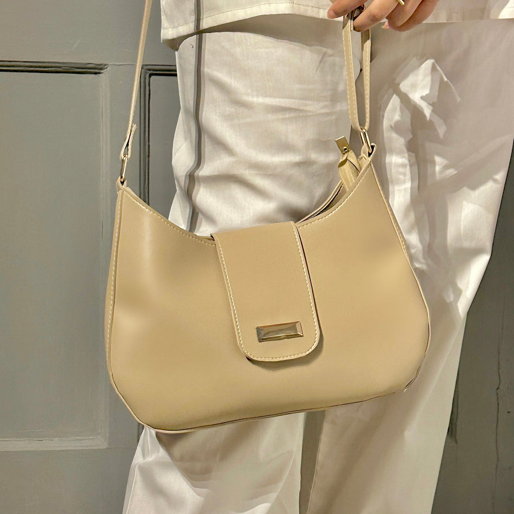 Beige French-core Adjustable Strap Handbag