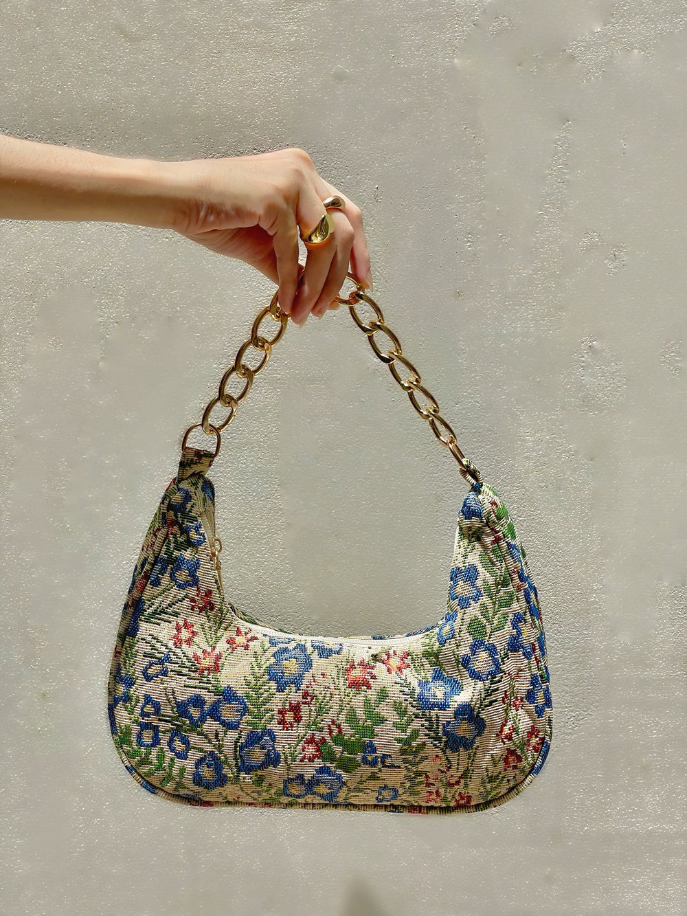 Vintage Floral Chained Shoulder Bag