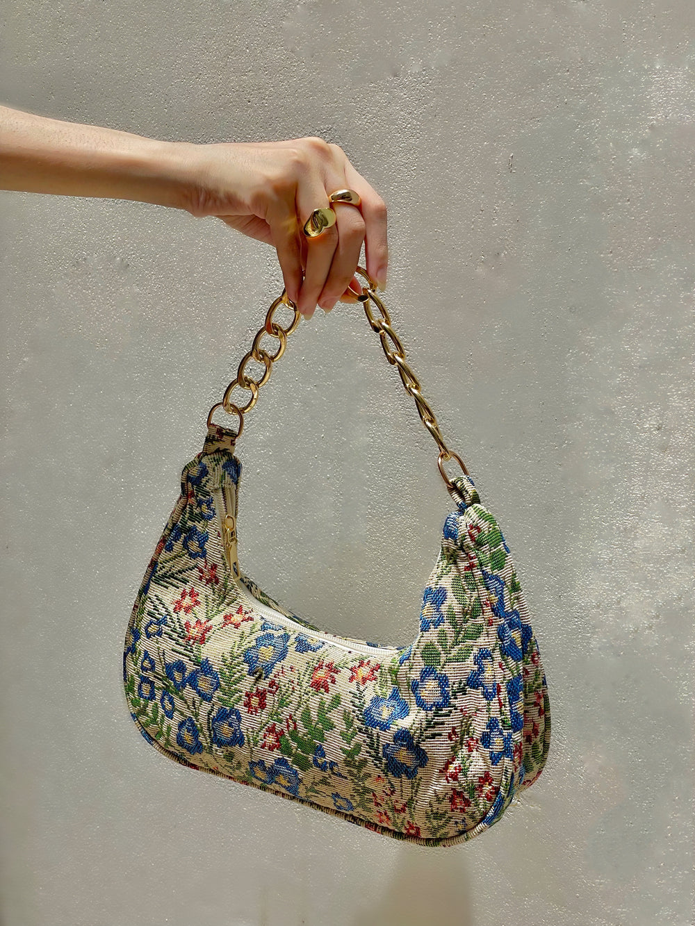 Vintage Floral Chained Shoulder Bag