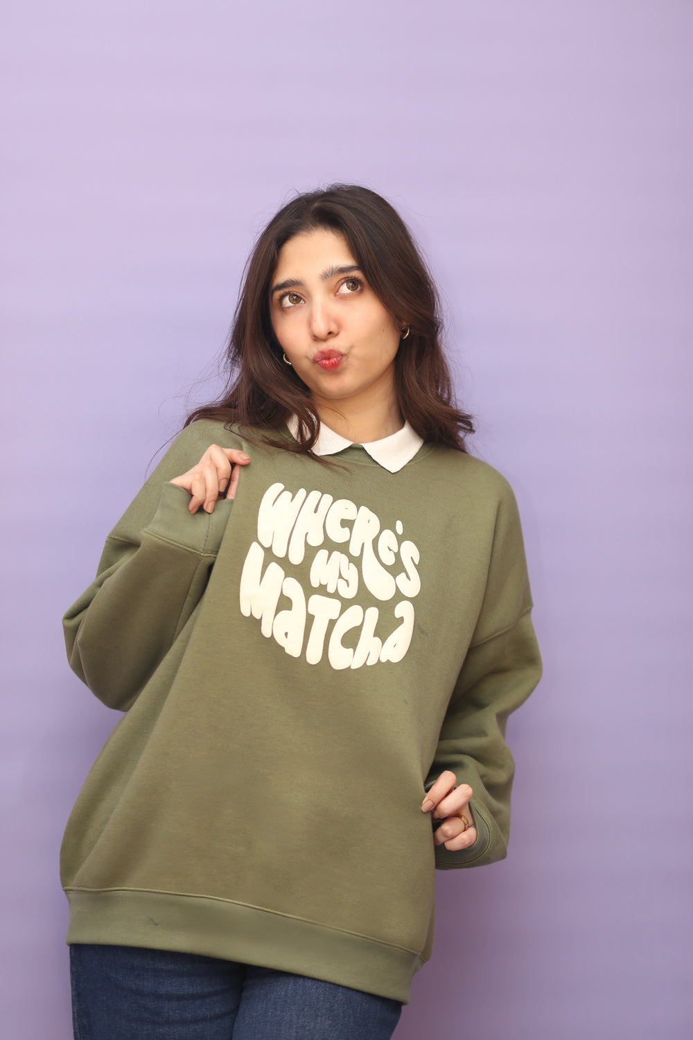 Matcha Green Collared Sweatshirt