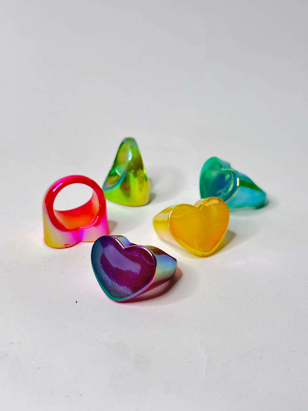 Holographic Block Heart Acrylic Ring