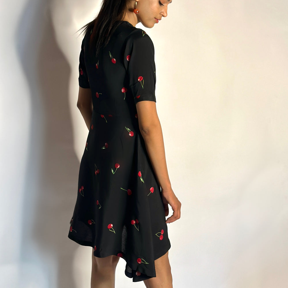 Cherry Pattern Mini Flared Petite Dress