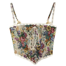 Load image into Gallery viewer, Lace-Up French Cottage-core Tapestry Corset top
