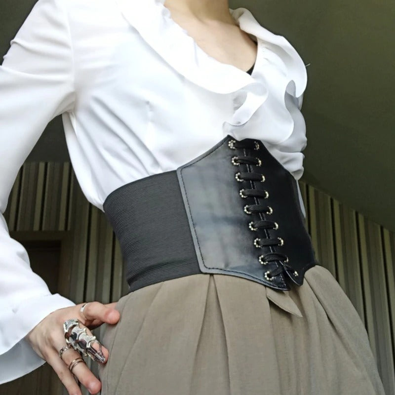 Faux Leather Lace-up Elastic Corset Belt