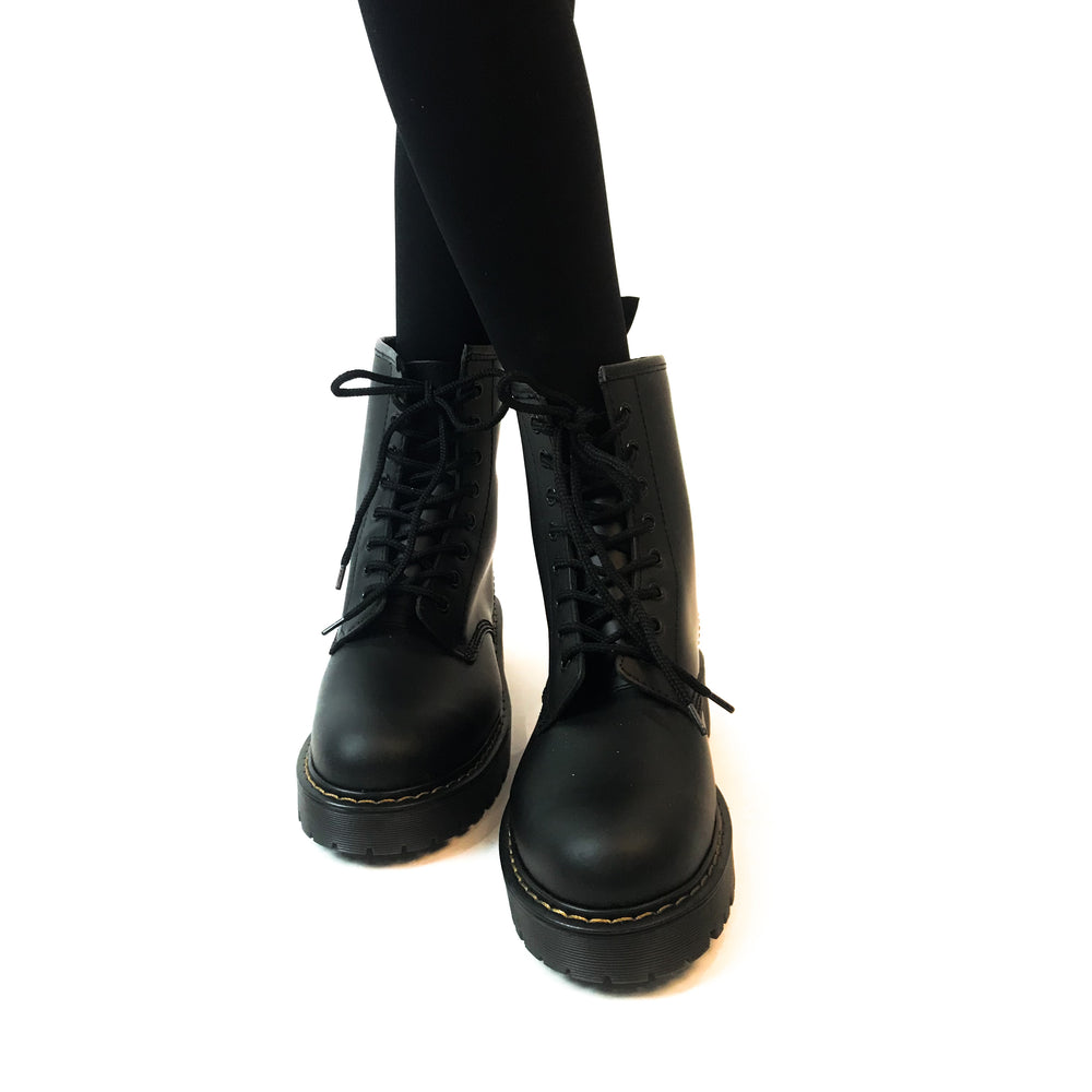 Black Leather Lace-up Boots