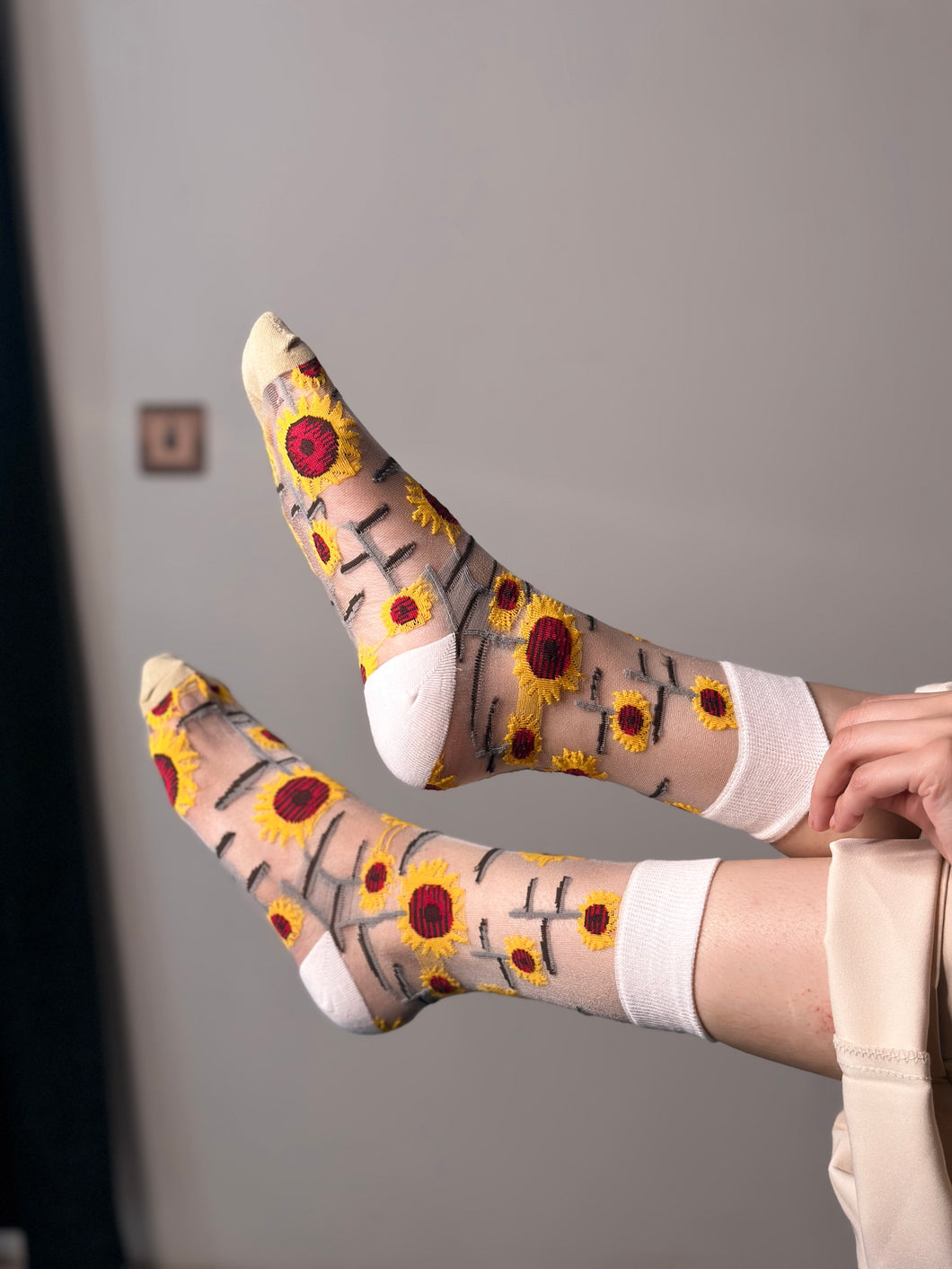Sunflower Pattern Sheer Socks