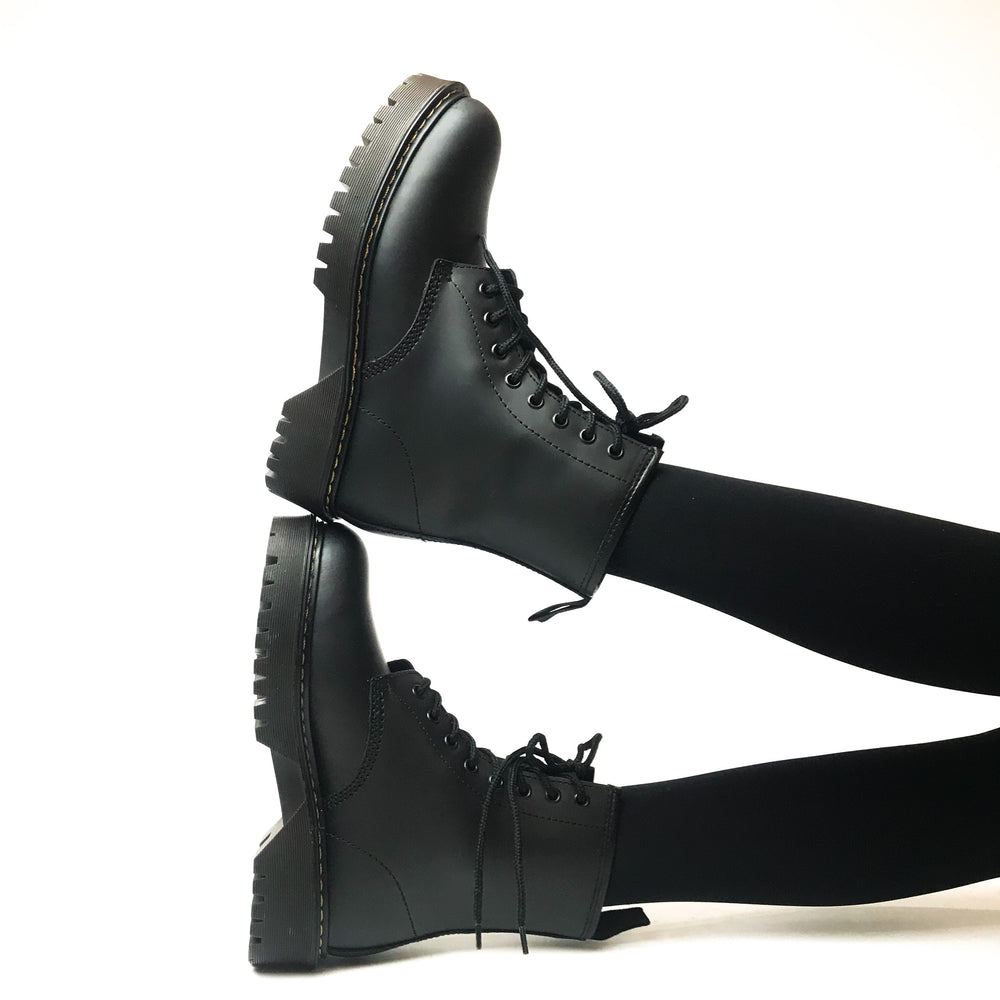 Black Leather Lace-up Boots