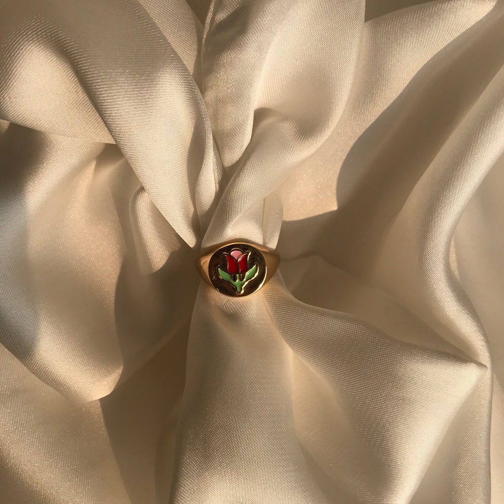 Tulip Embossed Gold-Plated Ring