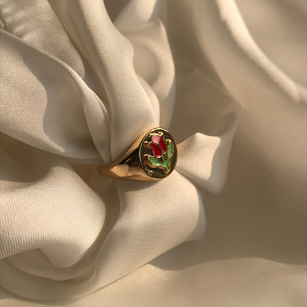 Tulip Embossed Gold-Plated Ring