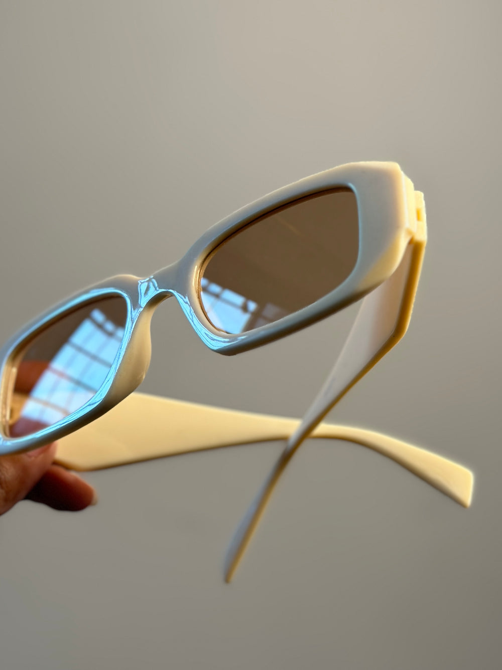 Geometric Cut Cream Tinted Sunnies