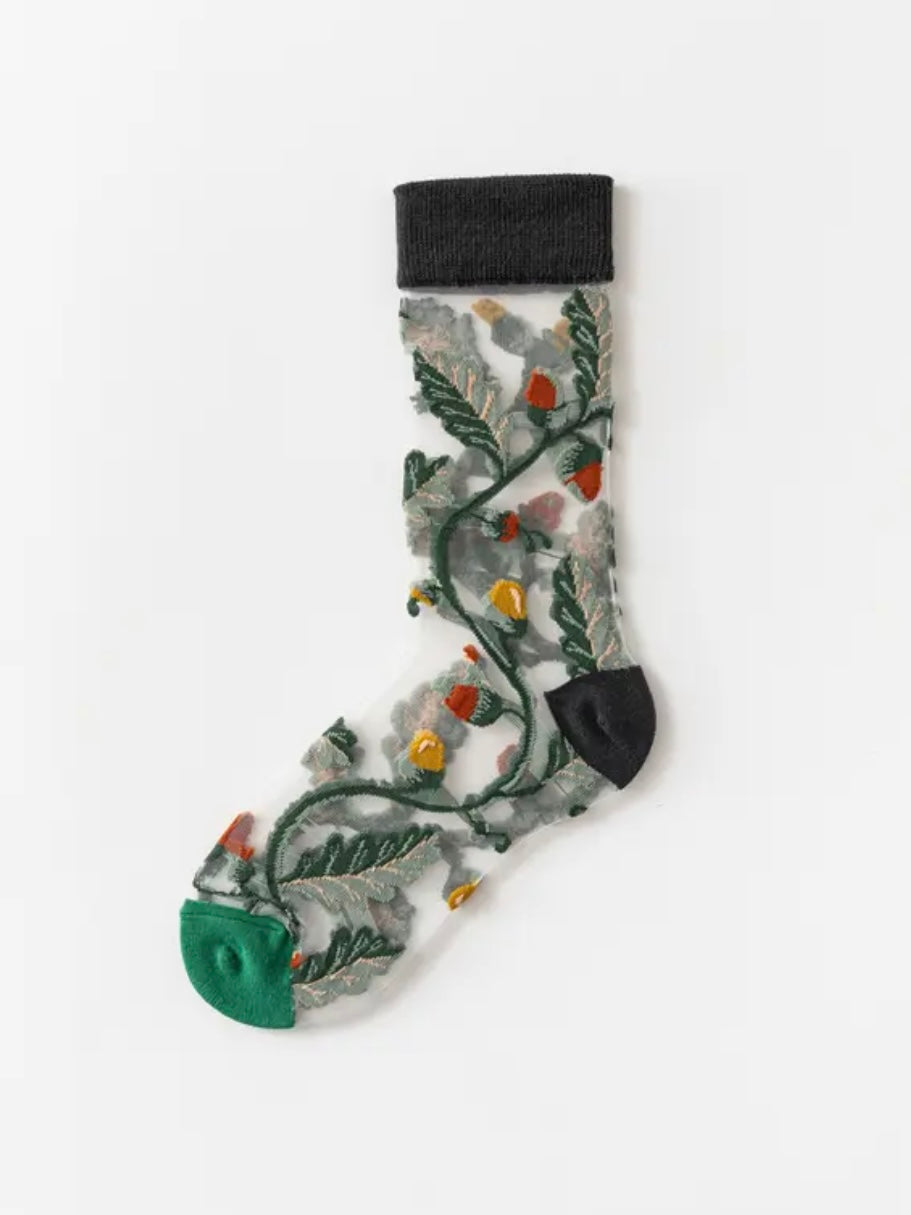 Floral Vine Sheer Socks
