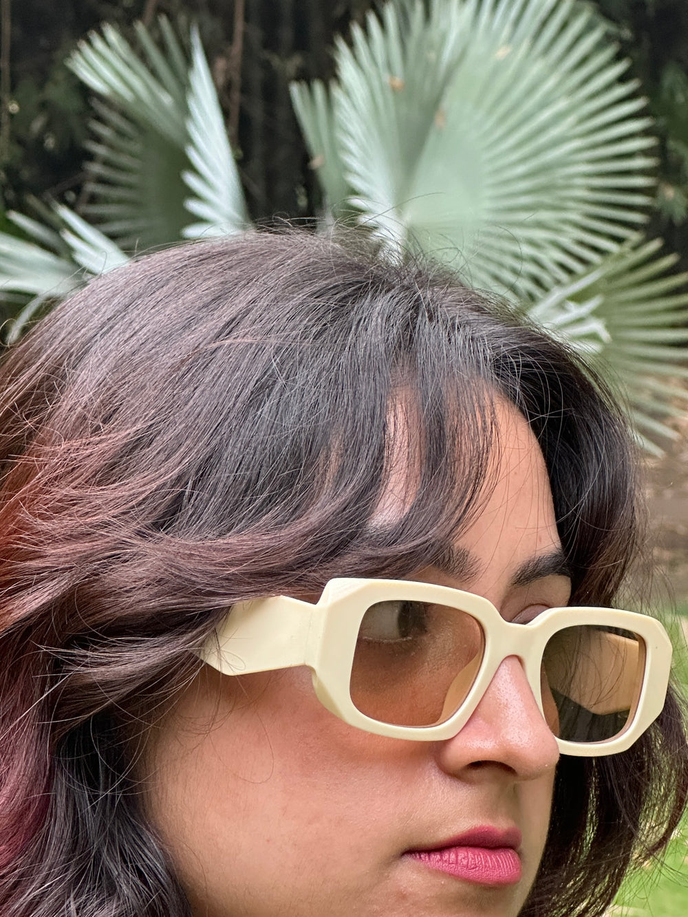 Geometric Cut Cream Tinted Sunnies